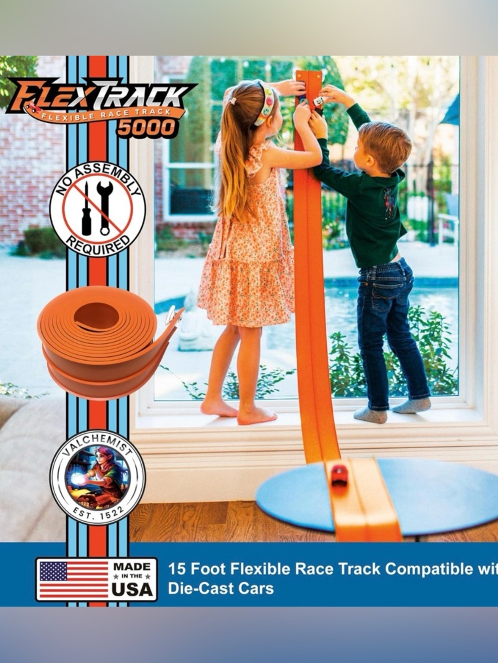 FlexTrack 5000 Flexible Portable Race Track w Suction Cups Diecast 1/64th Cars